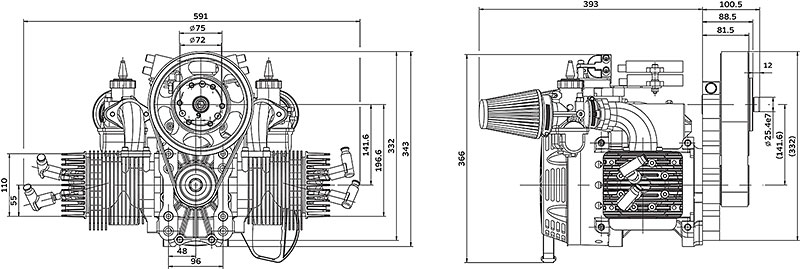 RecPower | Hirth F-23 Lightweight Aircraft Engine Dimensions Print