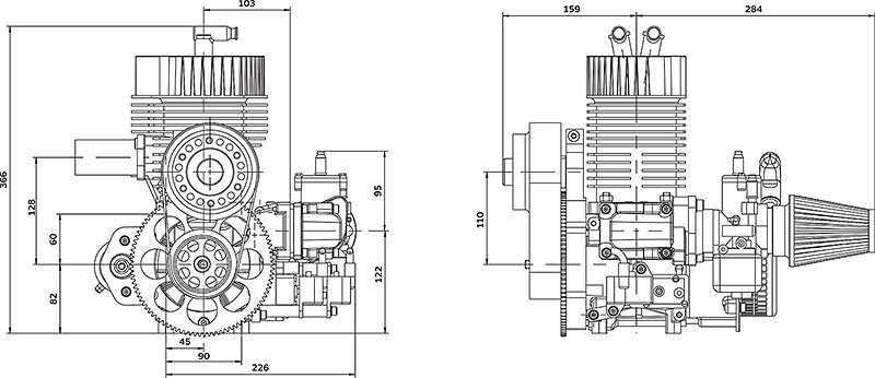 RecPower | Hirth F-33 Lightweight Aircraft Engine Dimensions Print